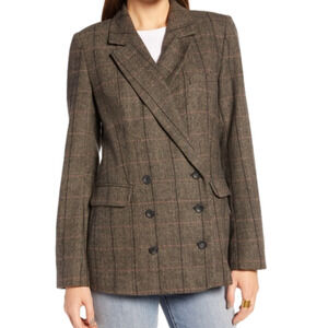 Treasure & Bond Plaid Double-breasted Blazer S Windowpane Herringbone